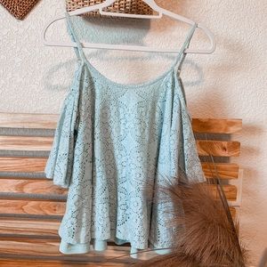 Blue Lace Off-the-Shoulder Francesca’s Blouse